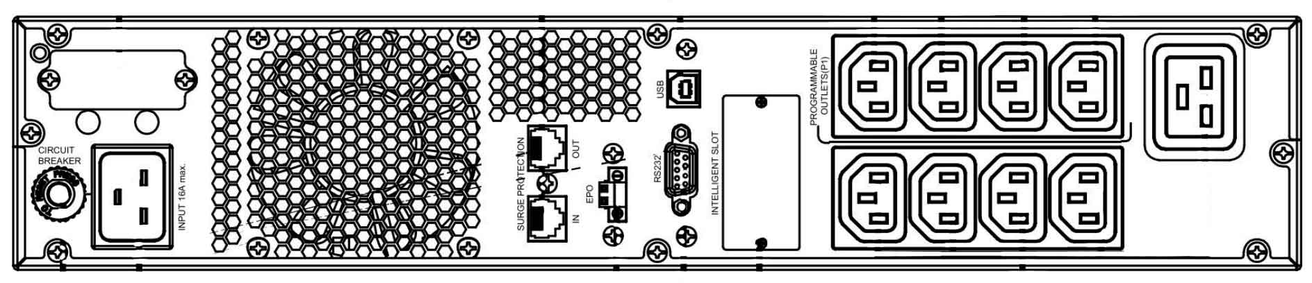 Задняя панель ИБП ELTENA Intelligent III 3000RT